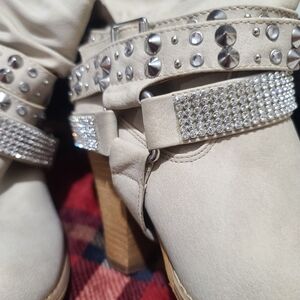 Not Rated Cream Ankle Boots with Silver Accents
